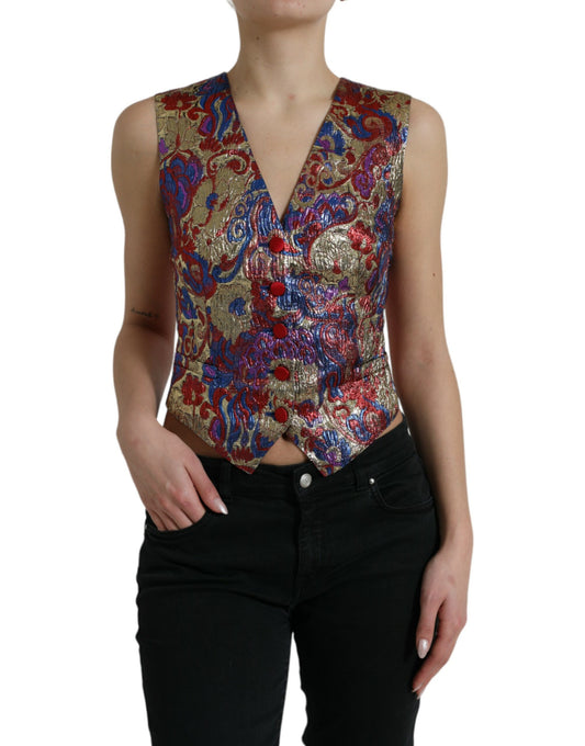 Veelkleurige bloemenprint jacquard gilet vest