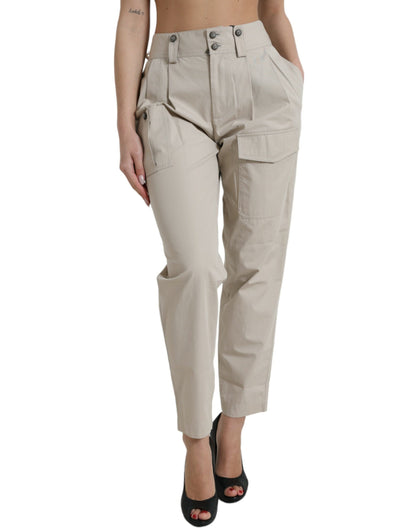 High-waisted taps toelopende modebroek - Beige