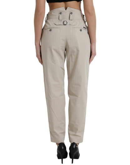 High-waisted taps toelopende modebroek - Beige