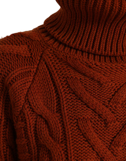 Elegant Brown Turtleneck Wool Sweater