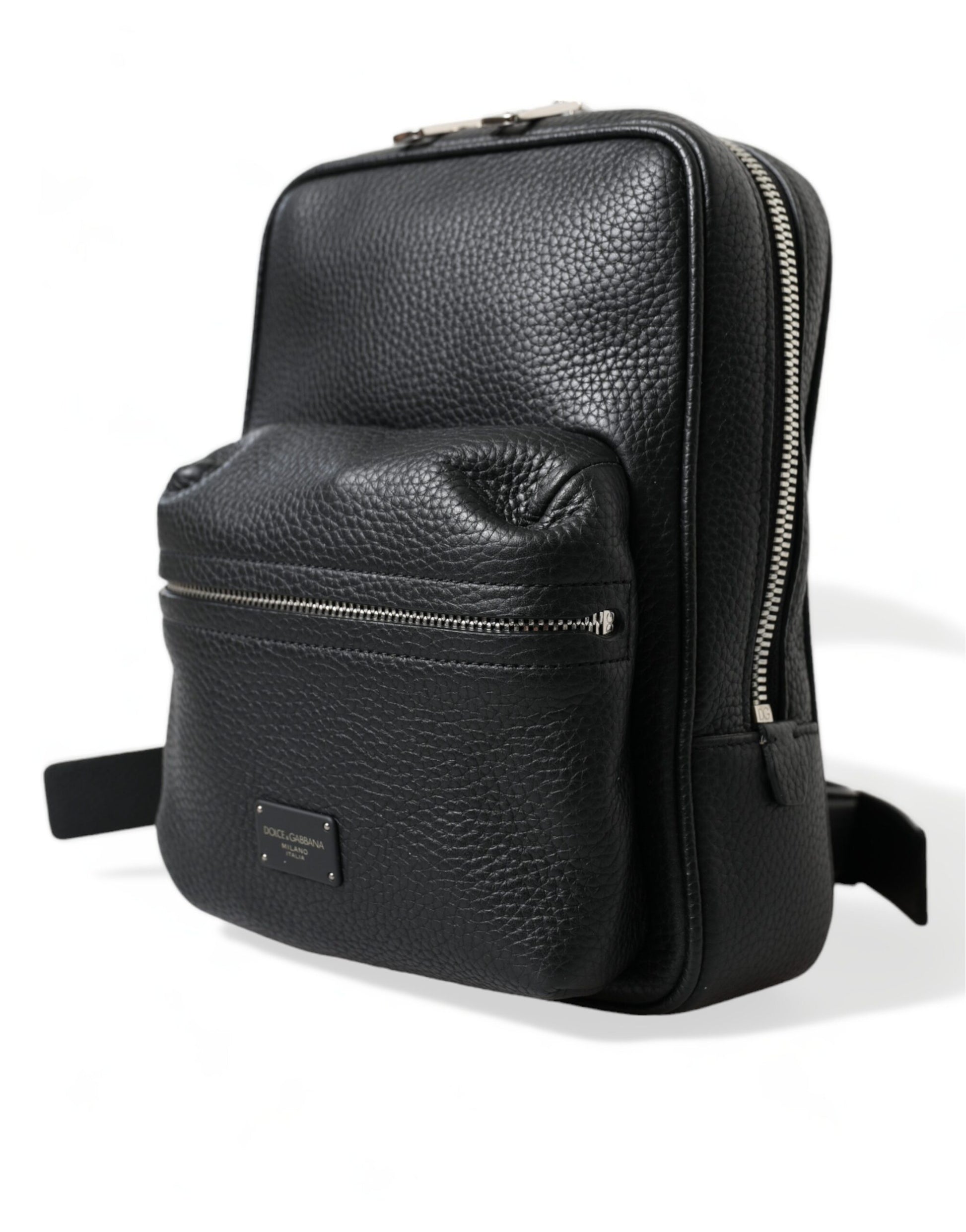 Chic Black Calf Leather Small Backpack