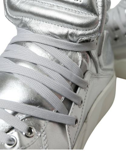 Silver Leather High-Top Sneakers