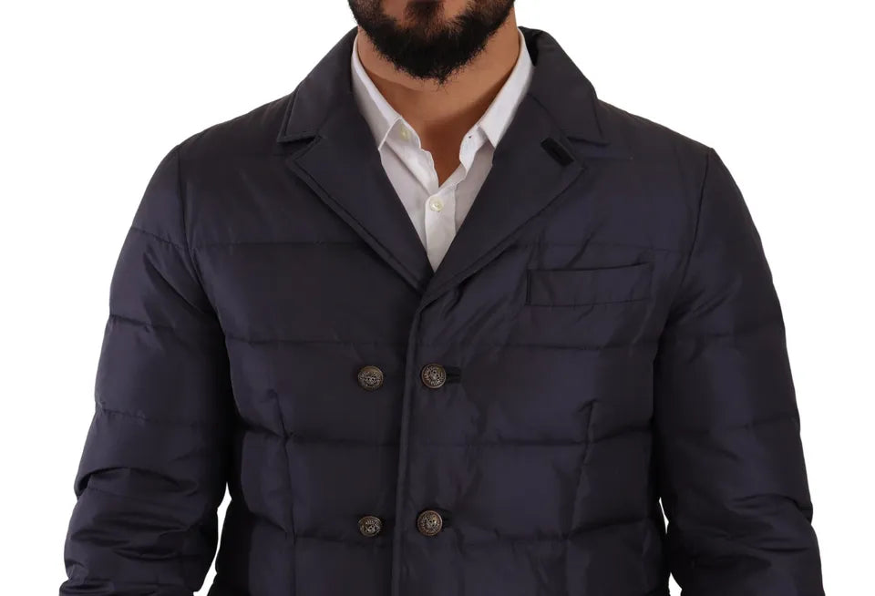 Elegant Dark Blue Silk Blend Jacket