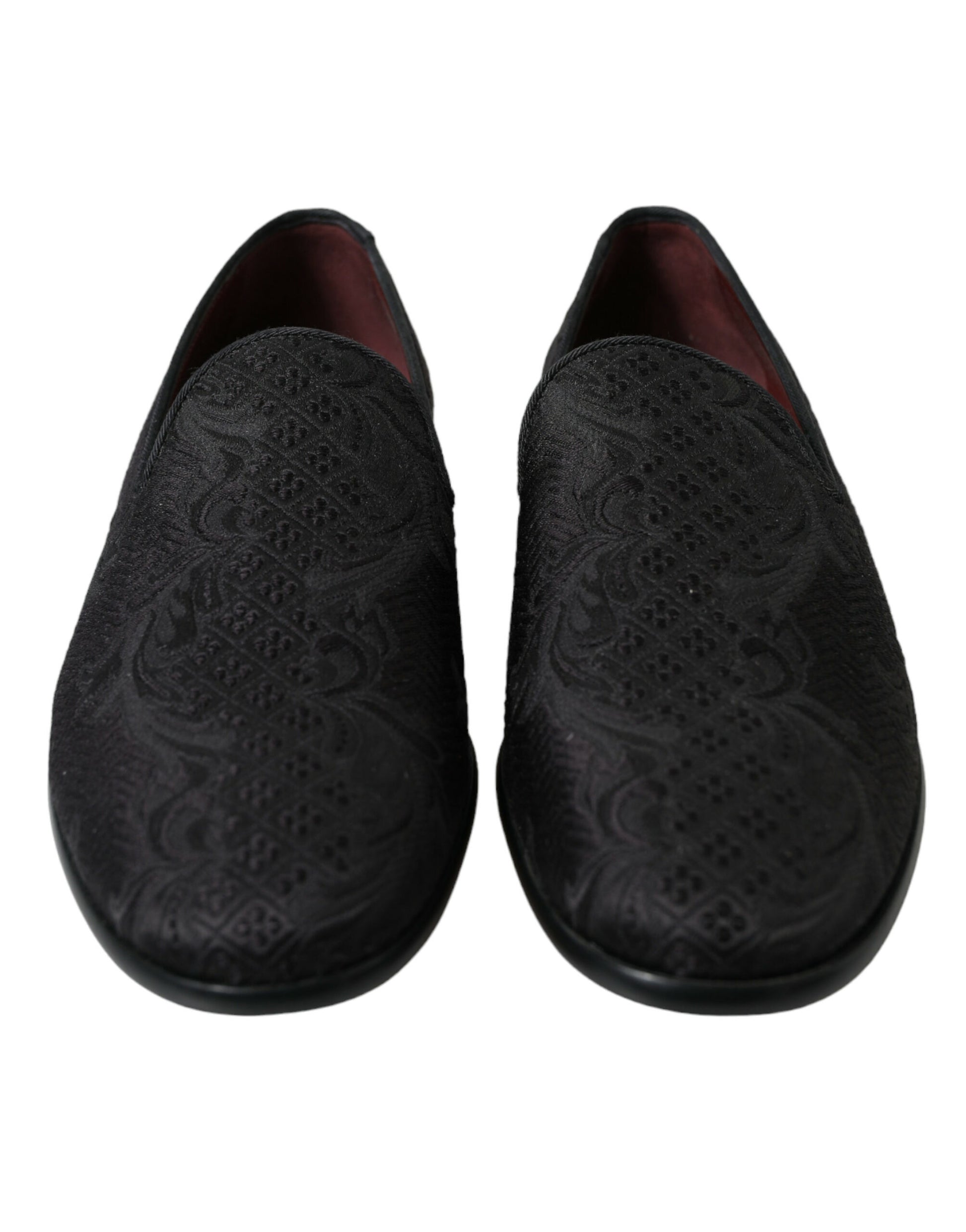 Elegante zwarte brokaat jurk loafers