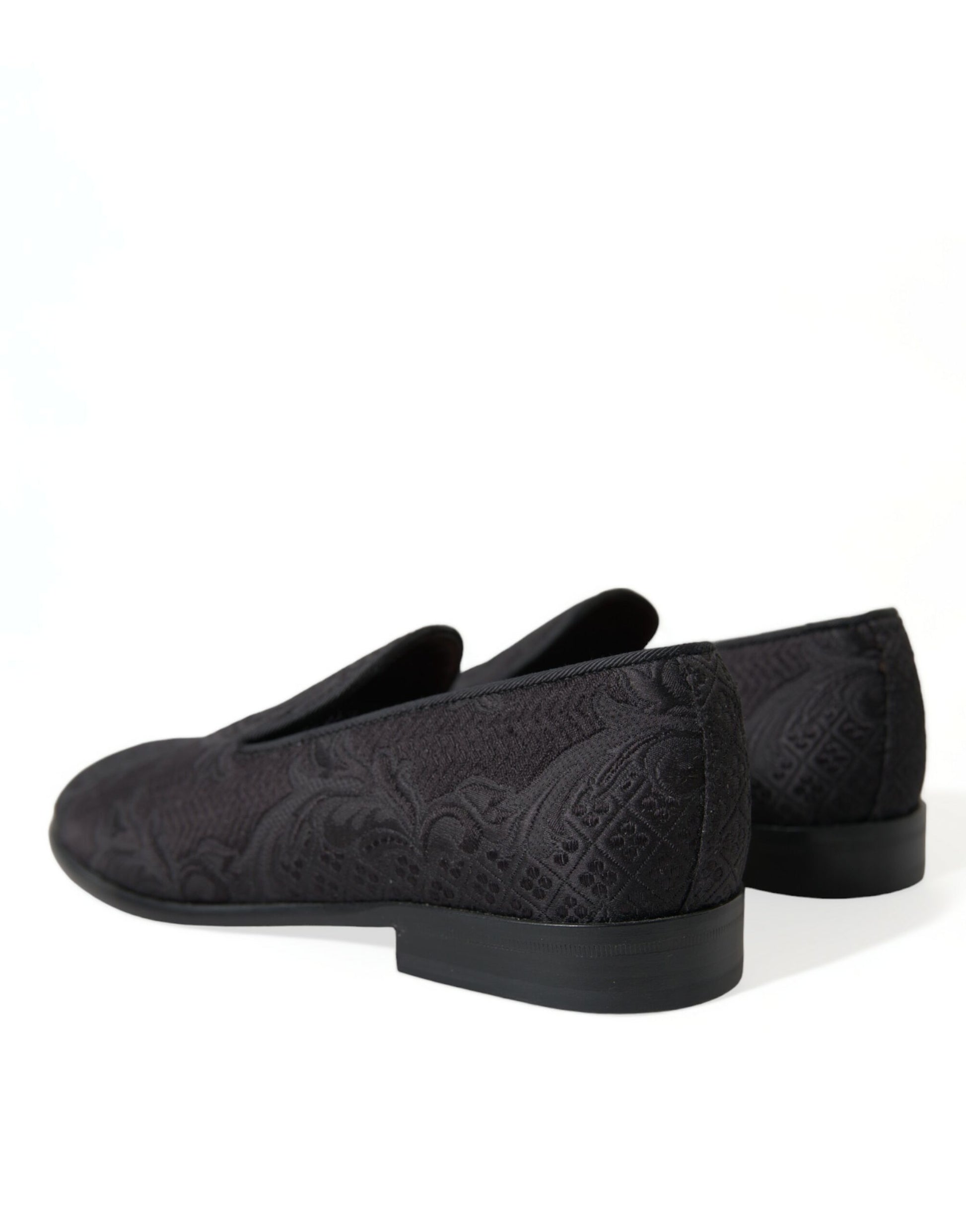 Elegante zwarte brokaat jurk loafers