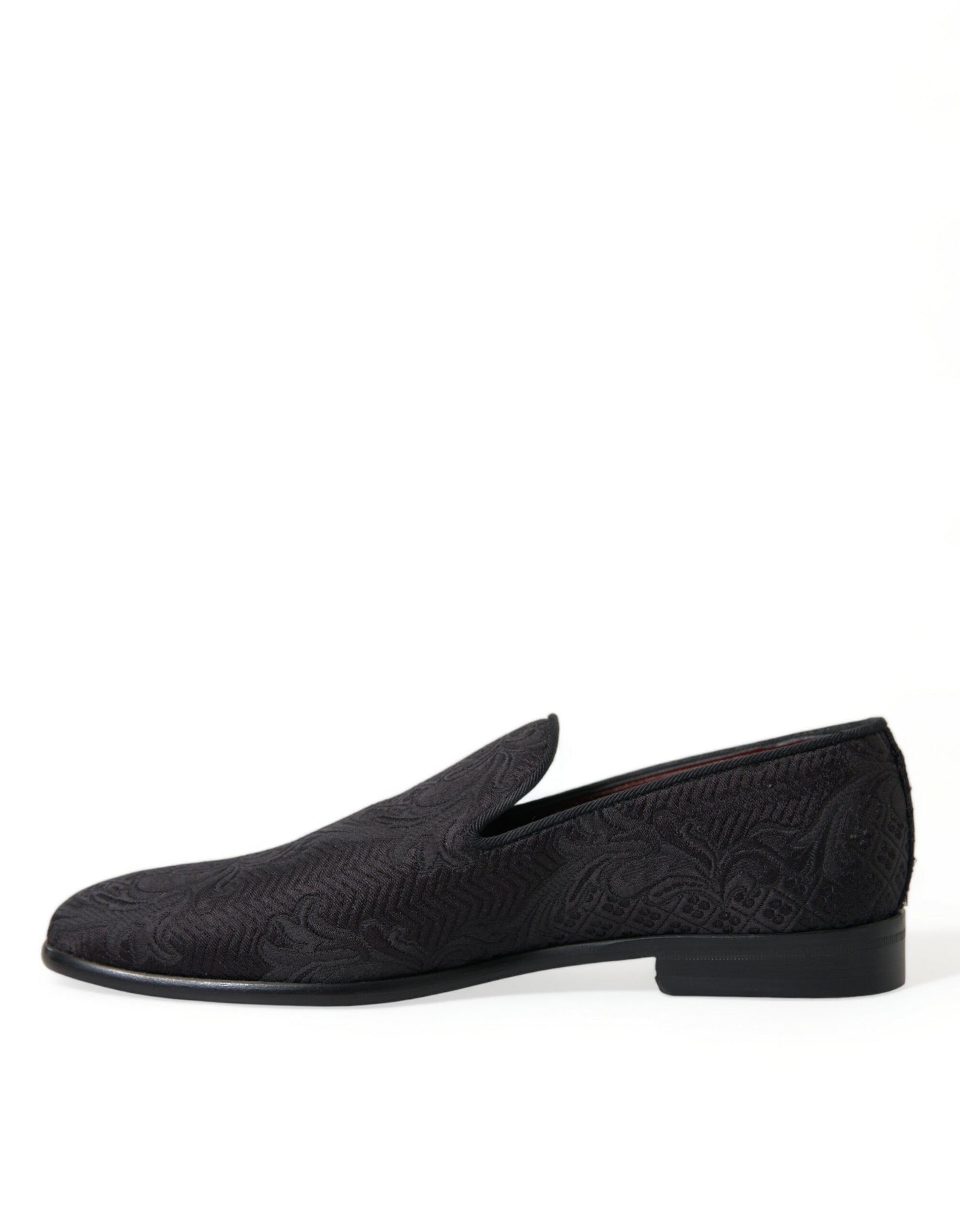 Elegante zwarte brokaat jurk loafers