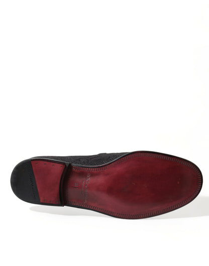 Elegante zwarte brokaat jurk loafers