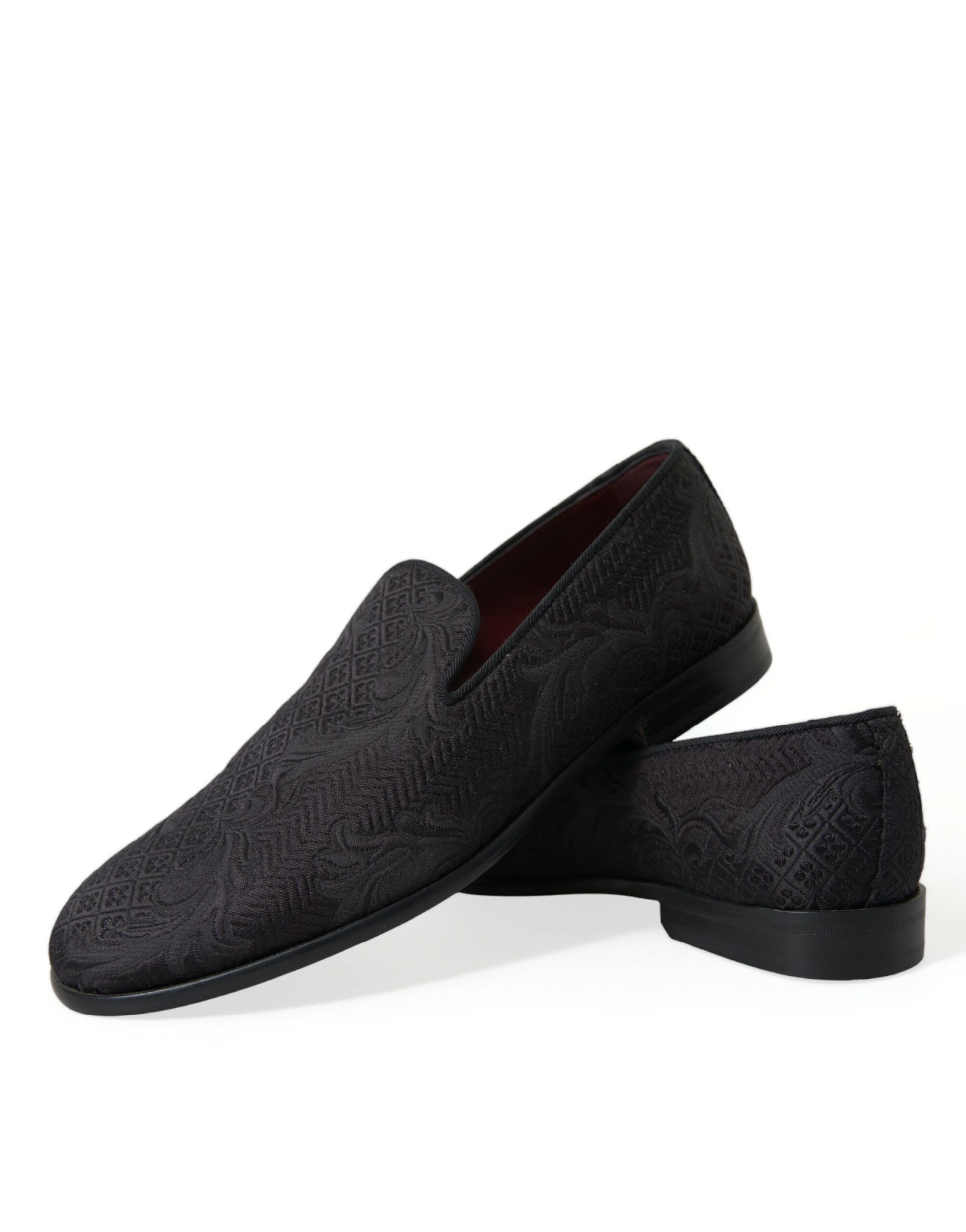 Elegante zwarte brokaat jurk loafers