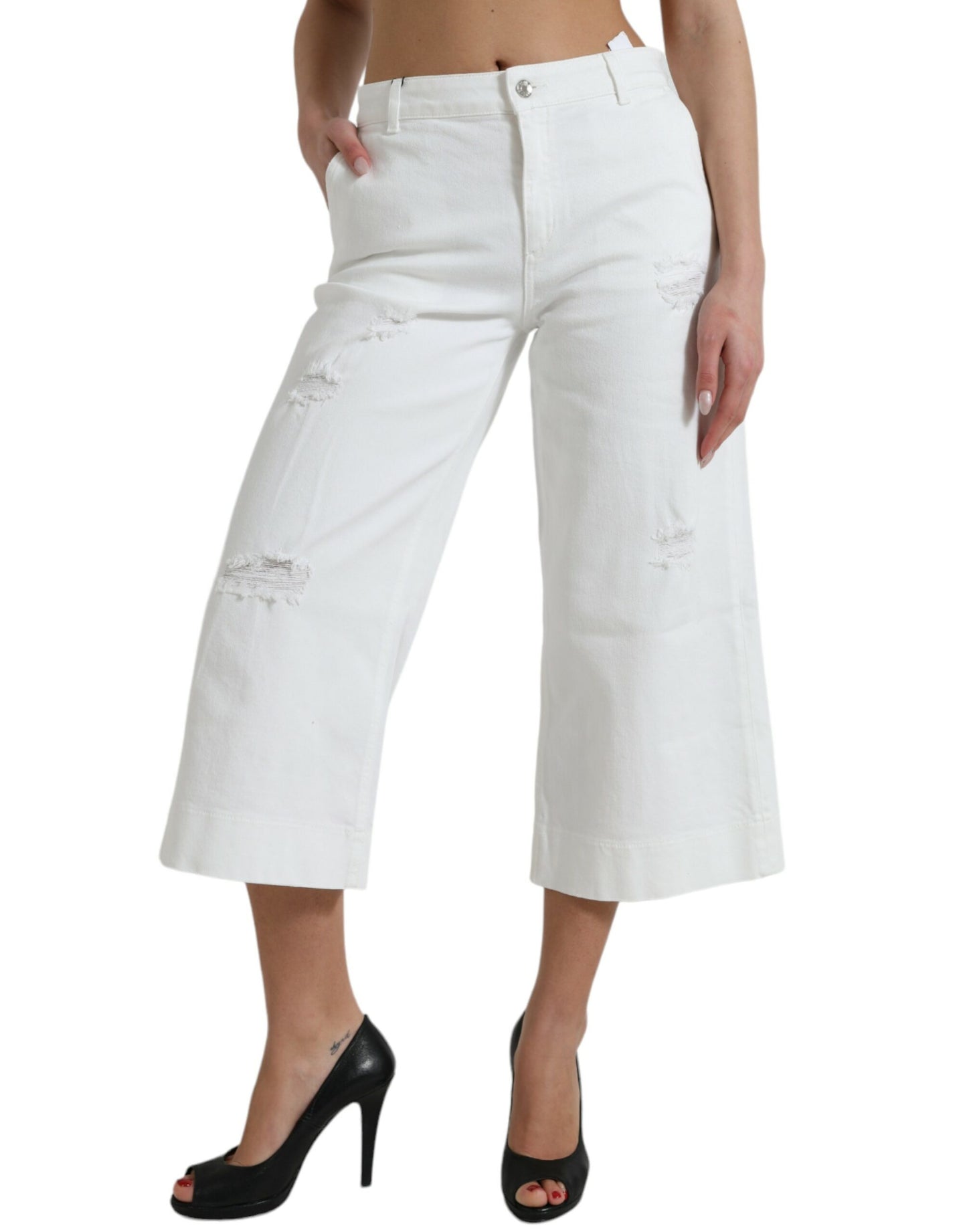 Elegante witte mid-waist denim cropped jeans