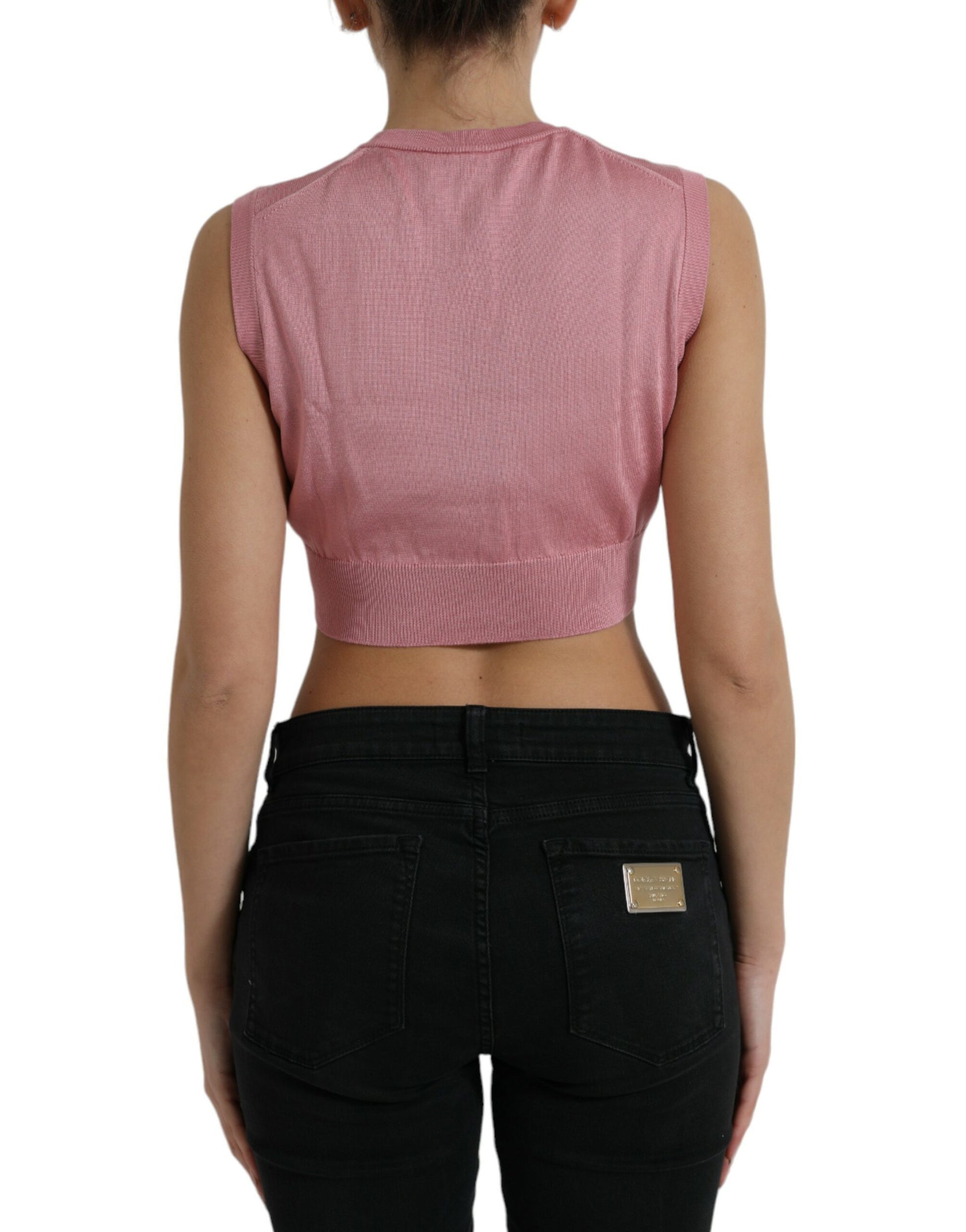 Elegant Silk Crew Neck Cropped Tank Top