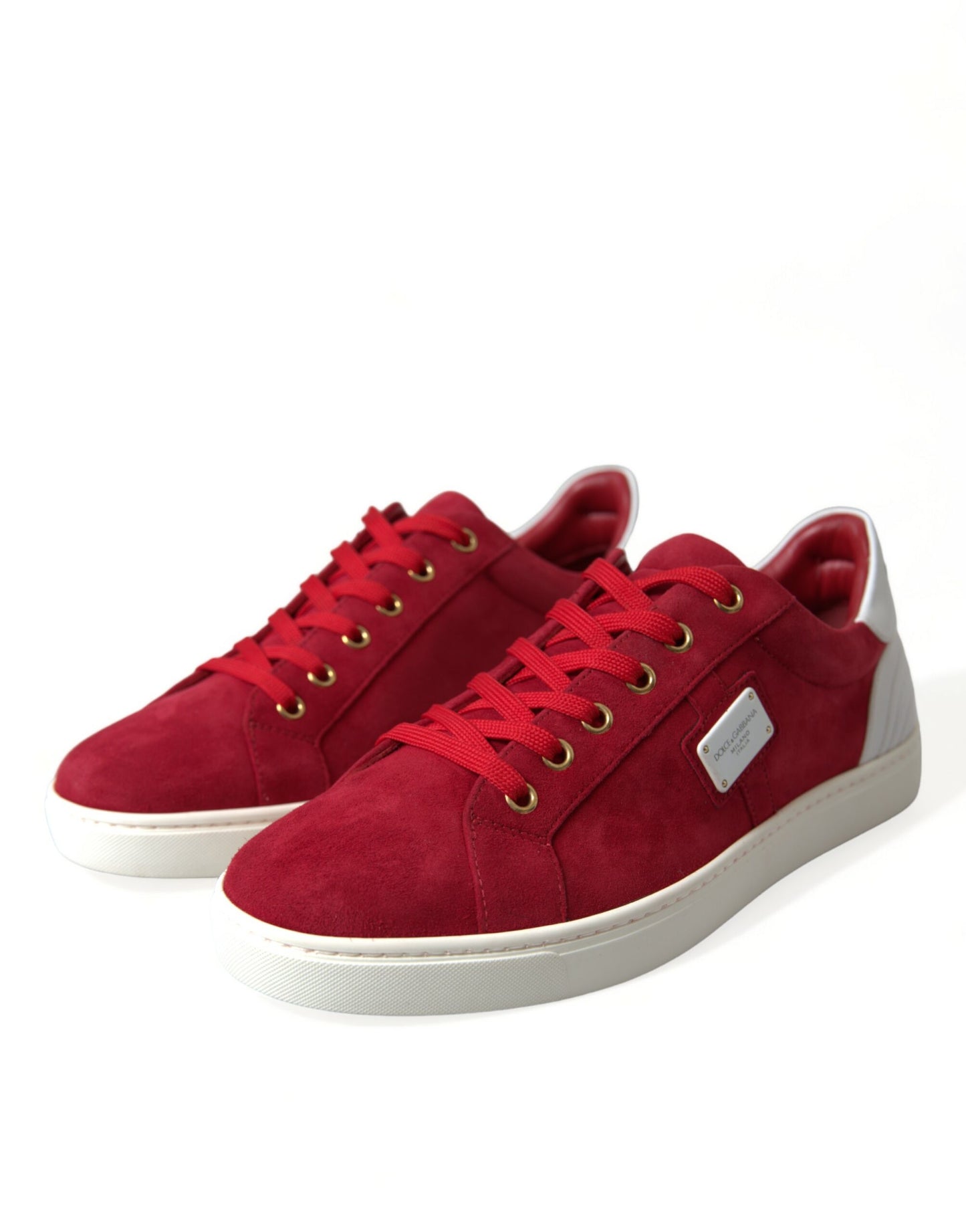 Elegant Red & White Leather Sneakers