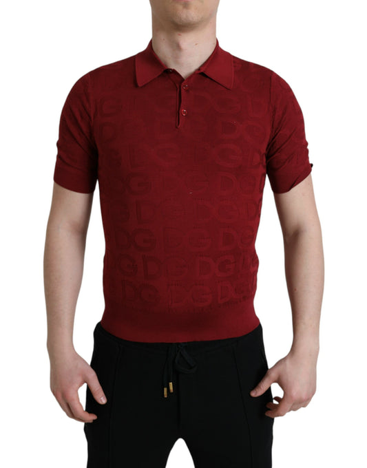 Elegante zijden bordeauxrode poloshirt