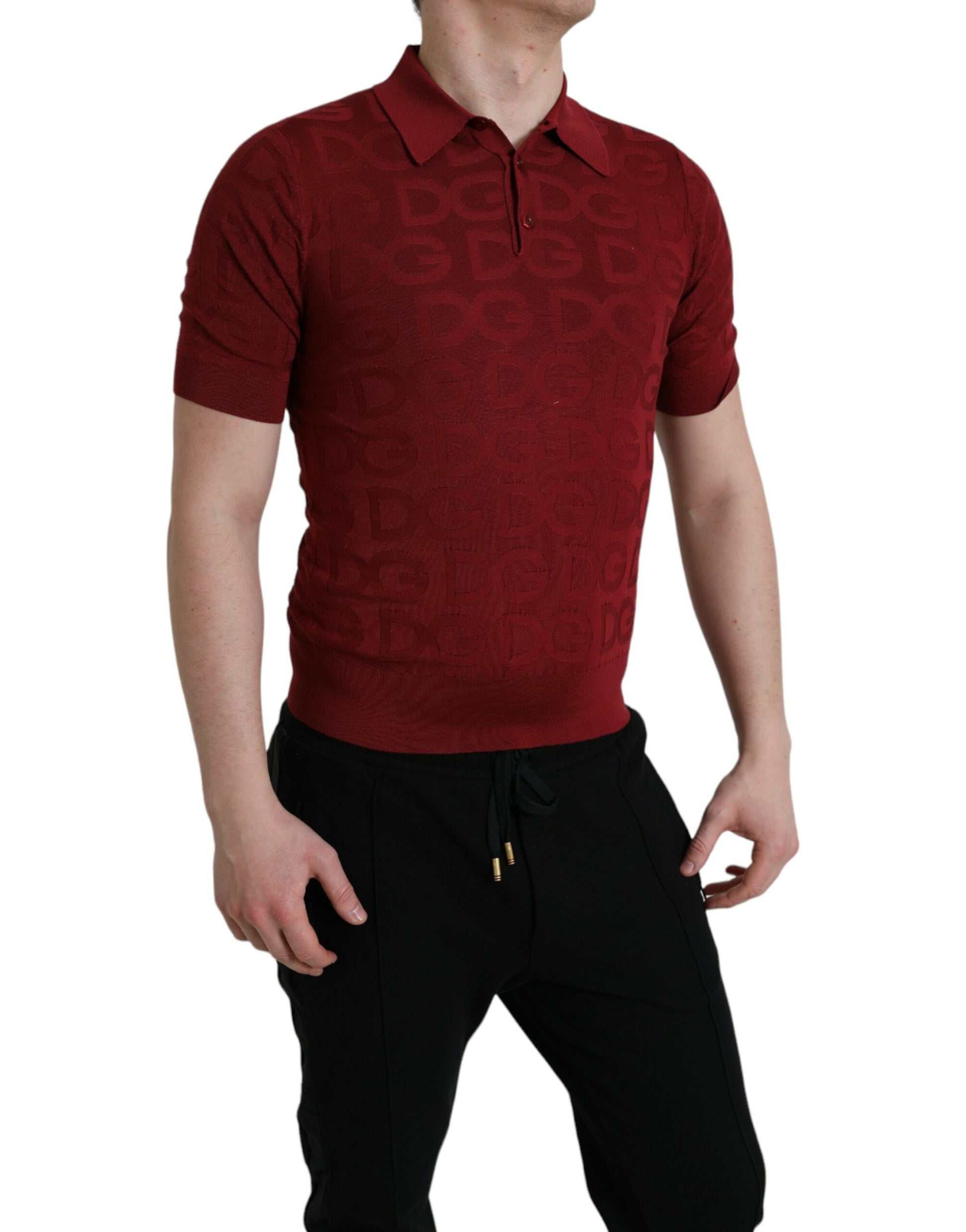 Elegante zijden bordeauxrode poloshirt