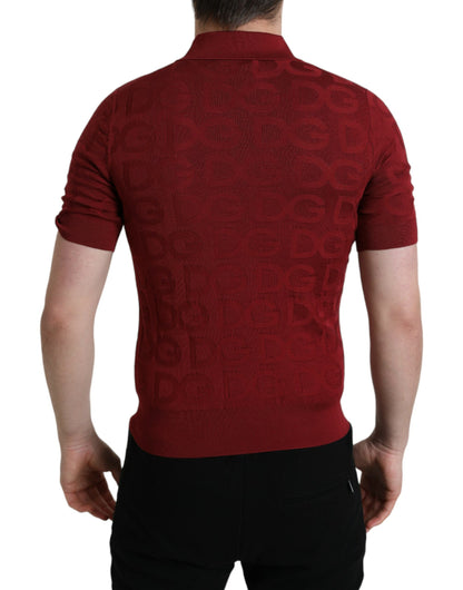 Elegante zijden bordeauxrode poloshirt