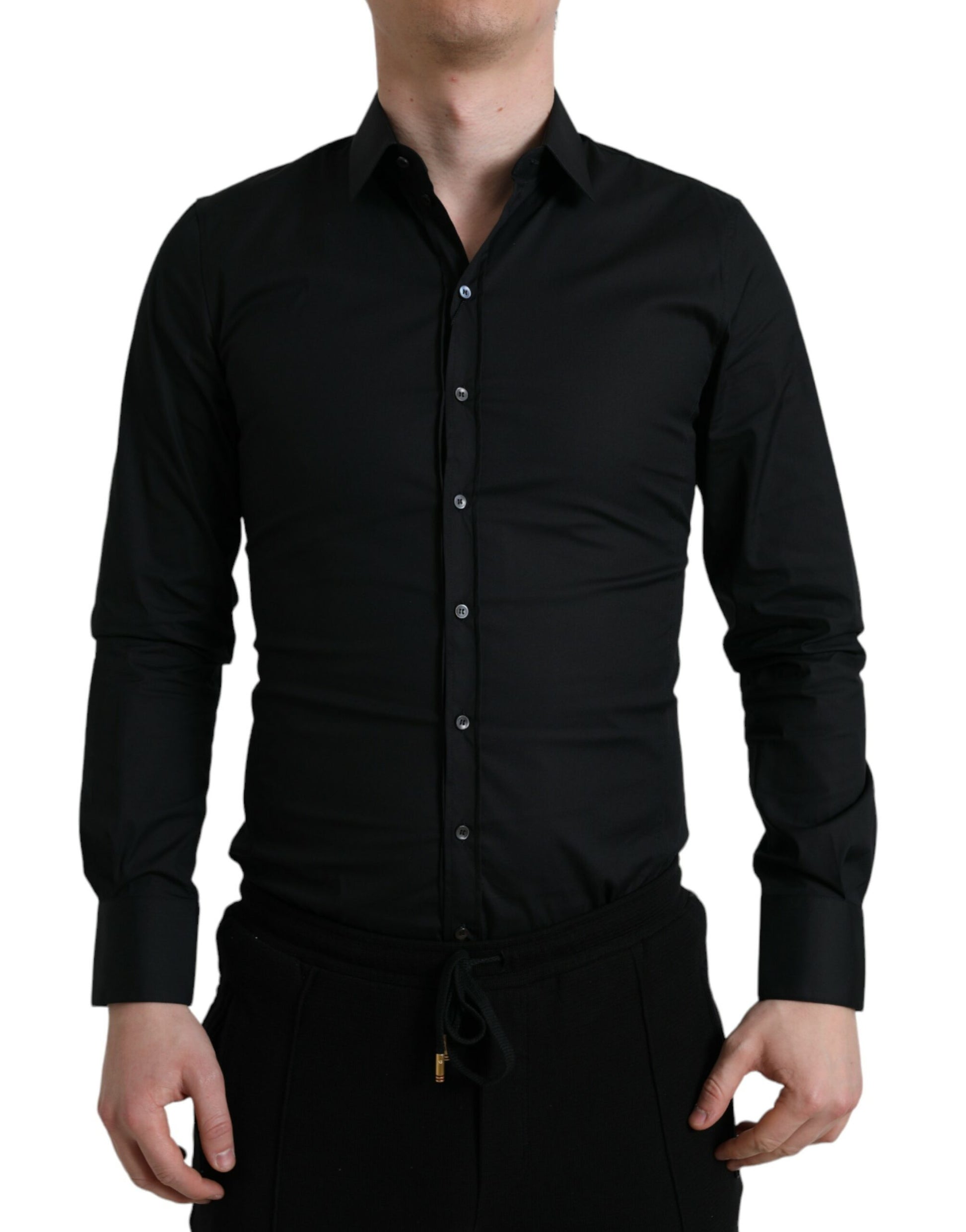 Elegante zwarte slim fit Italiaanse overhemd