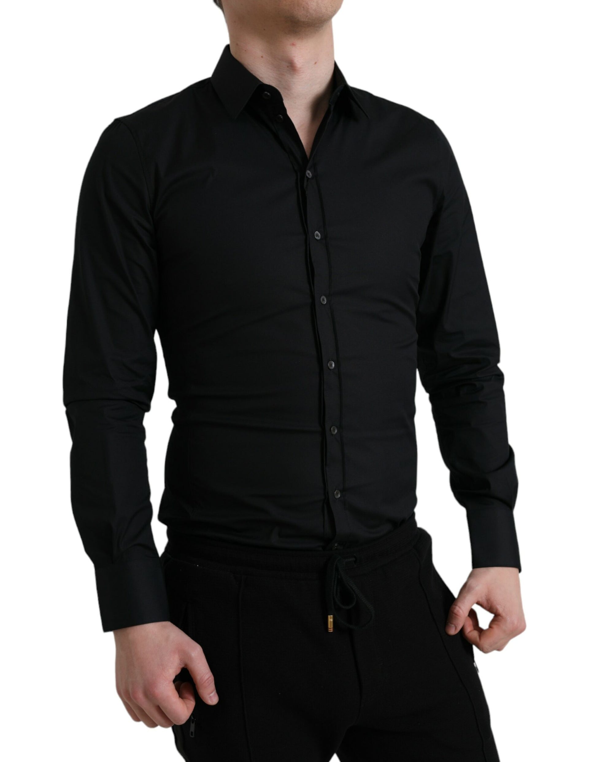 Elegante zwarte slim fit Italiaanse overhemd