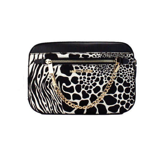 Jet Set Grote East West Zwarte Haircalf Crossbody Tas met Ritssluiting