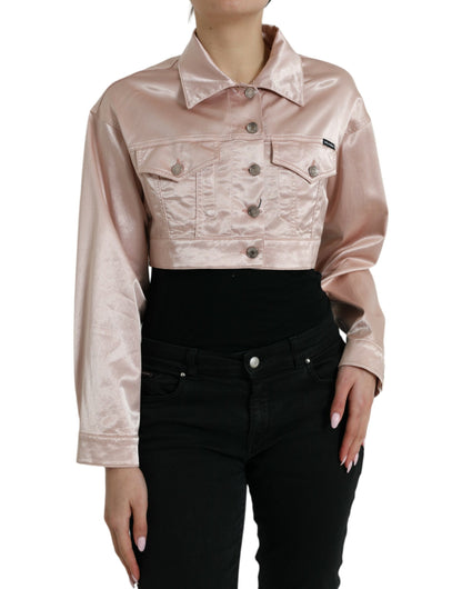 Elegante roze cropped denim jas