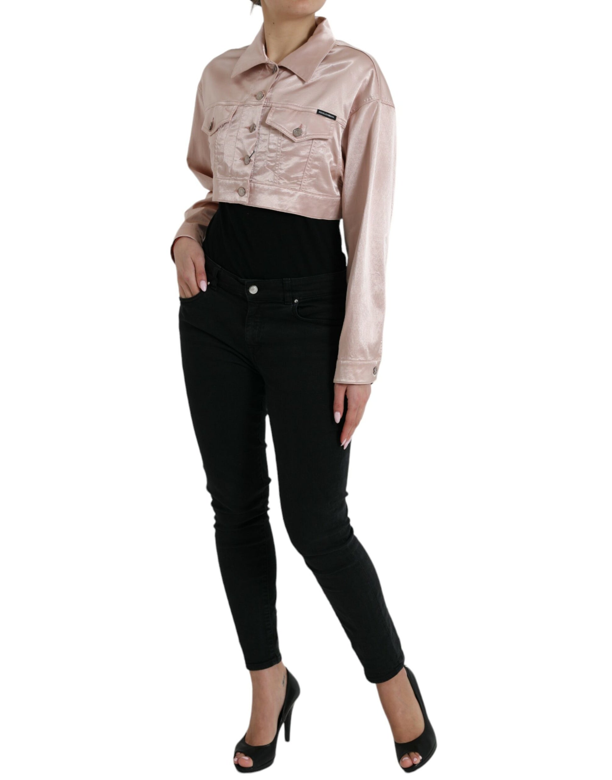 Elegante roze cropped denim jas