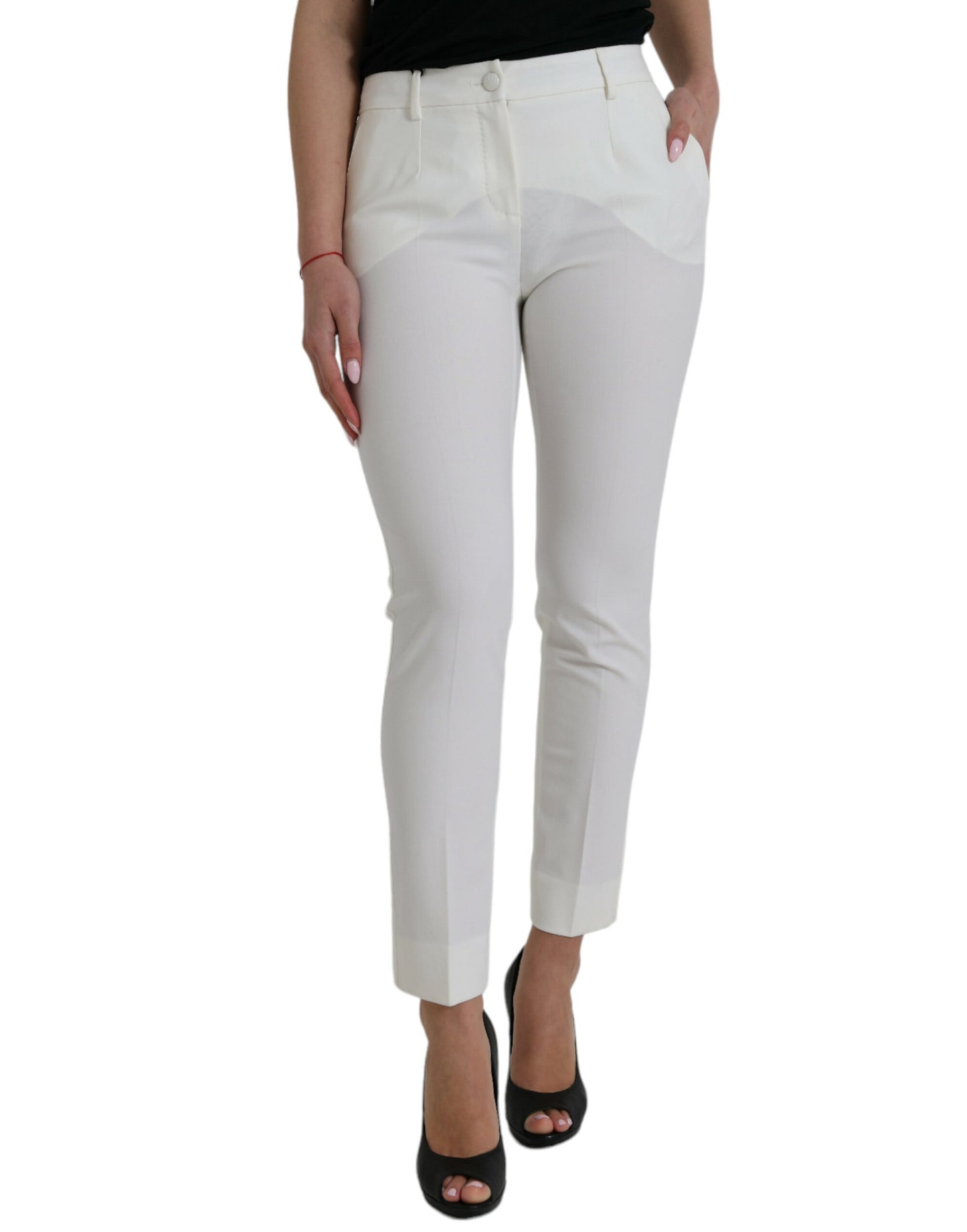 Elegante witte taps toelopende broek met middelhoge taille