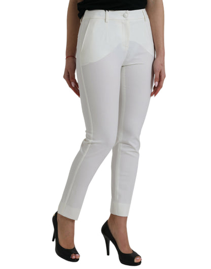 Elegante witte taps toelopende broek met middelhoge taille