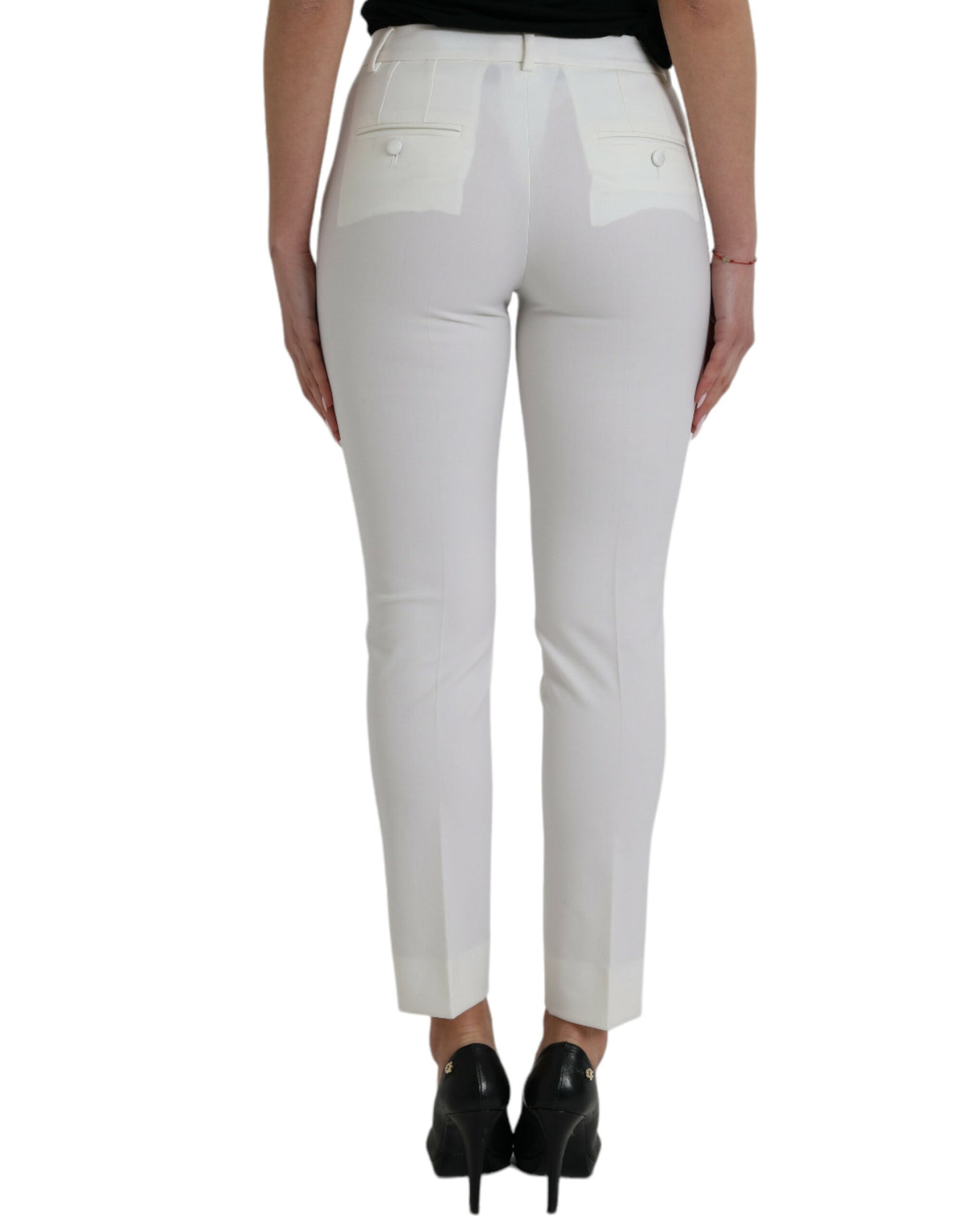 Elegante witte taps toelopende broek met middelhoge taille