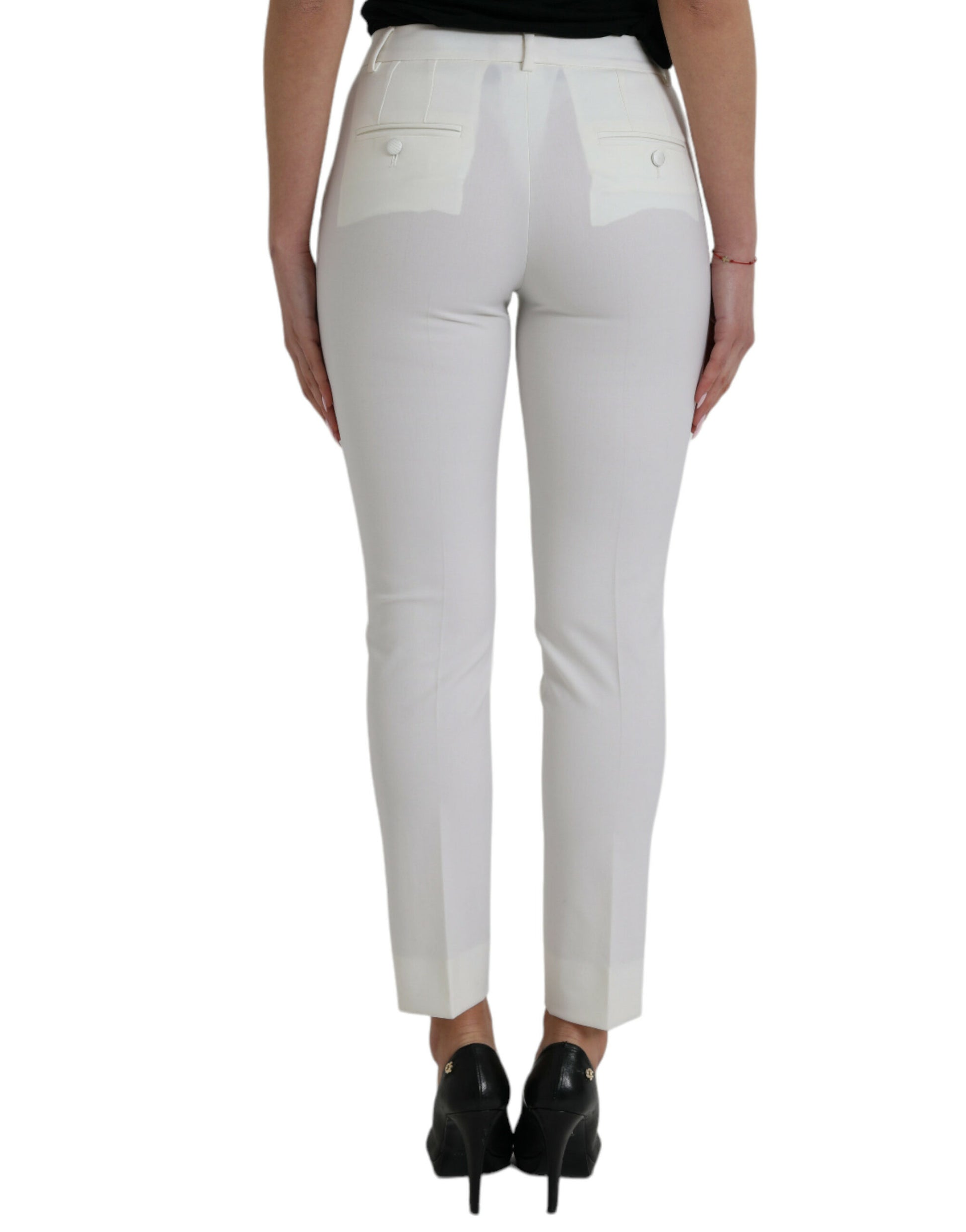 Elegante witte taps toelopende broek met middelhoge taille