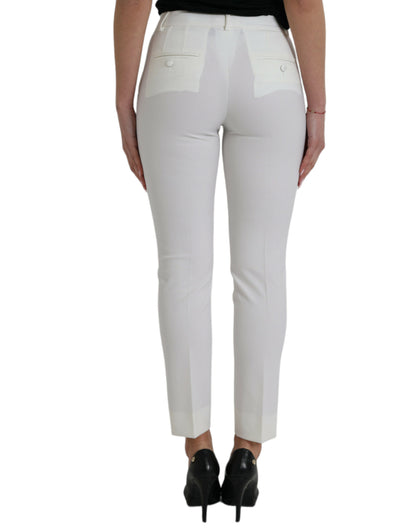 Elegante witte taps toelopende broek met middelhoge taille