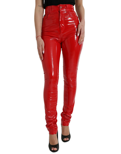 Chique rode skinny broek met hoge taille