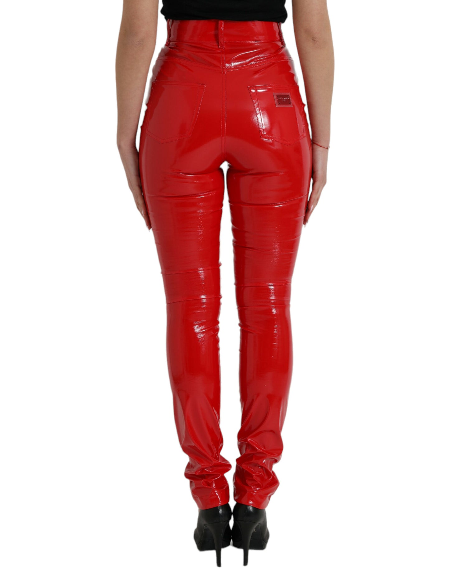 Chique rode skinny broek met hoge taille