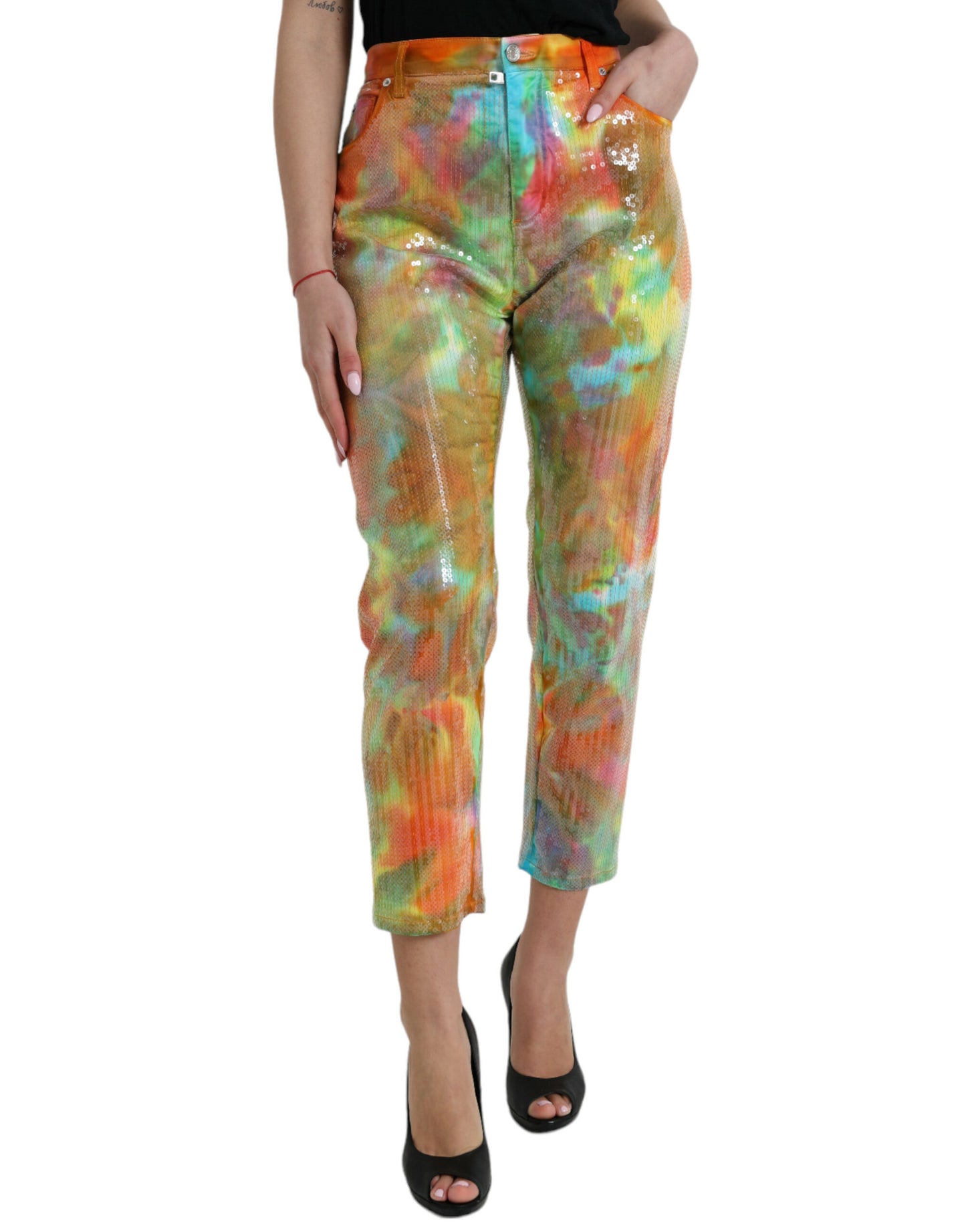 Multicolor hoge taille cropped broek