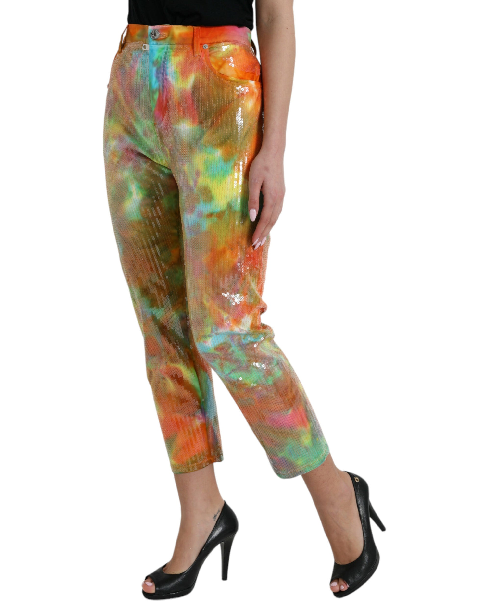 Multicolor hoge taille cropped broek