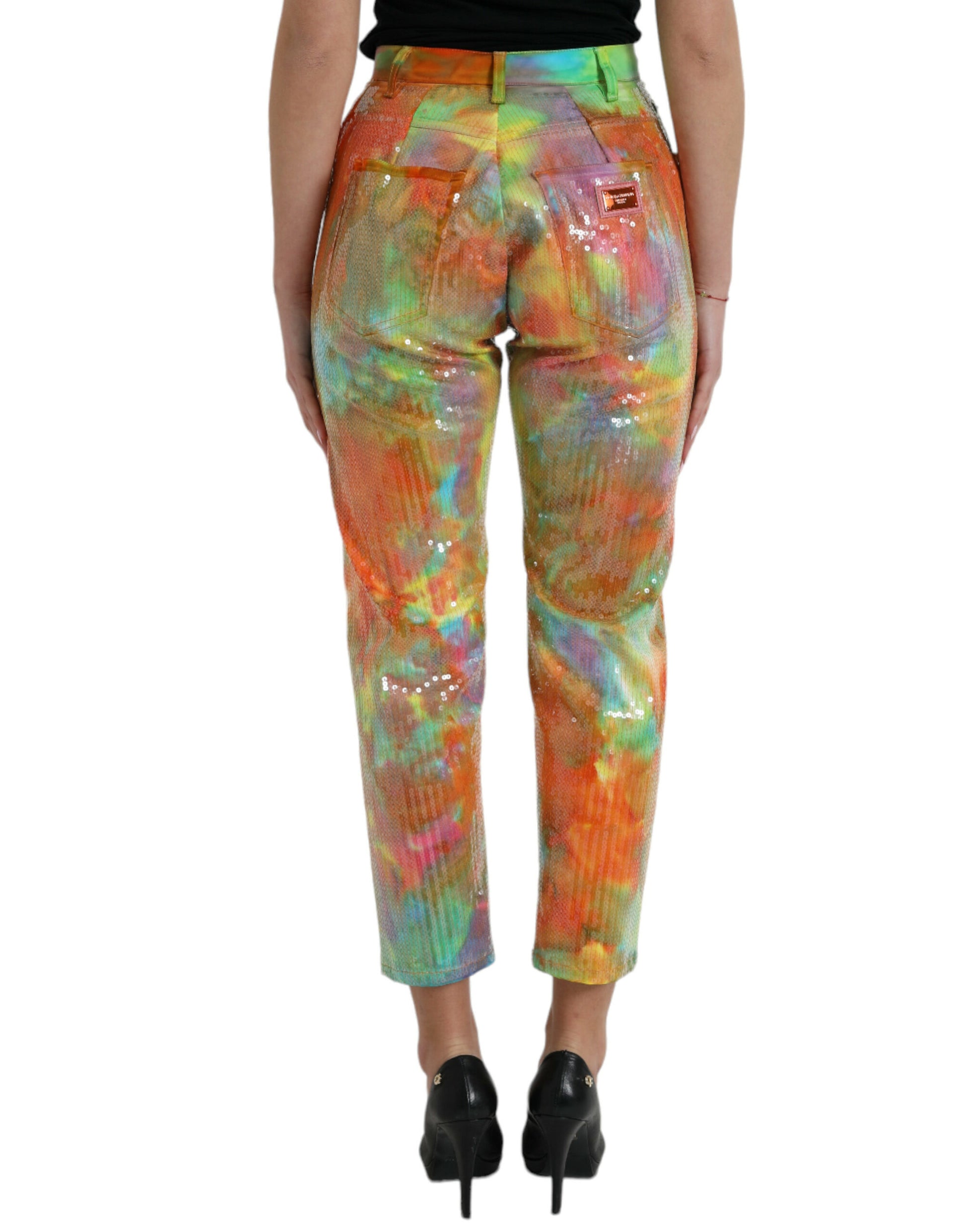 Multicolor hoge taille cropped broek