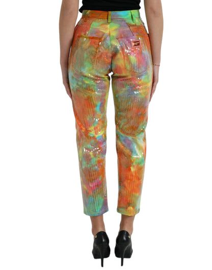 Multicolor hoge taille cropped broek