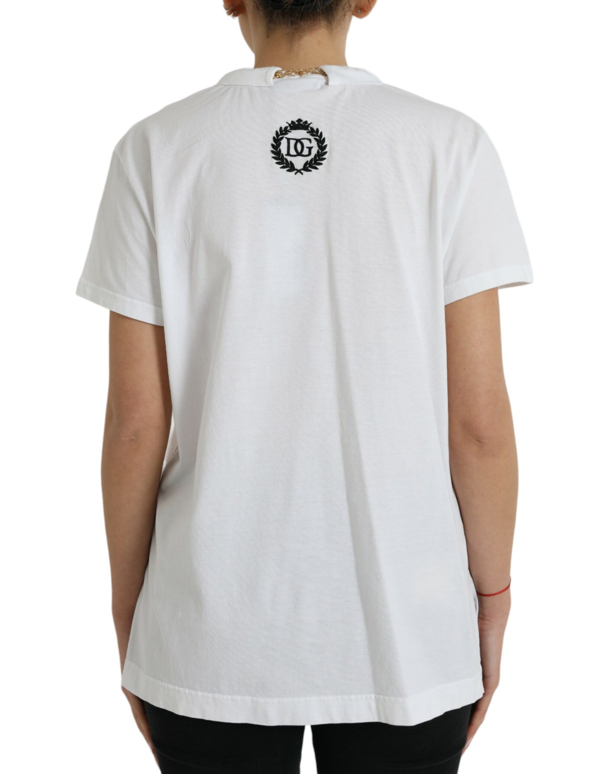 Elegante witte katoenen T-shirt met kettingdetail