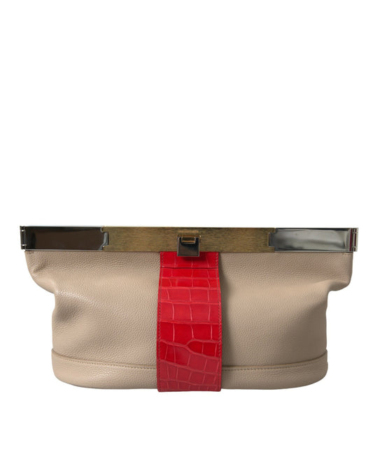 Tweekleurige exotische leren clutch