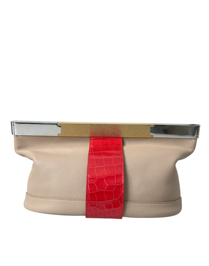 Tweekleurige exotische leren clutch