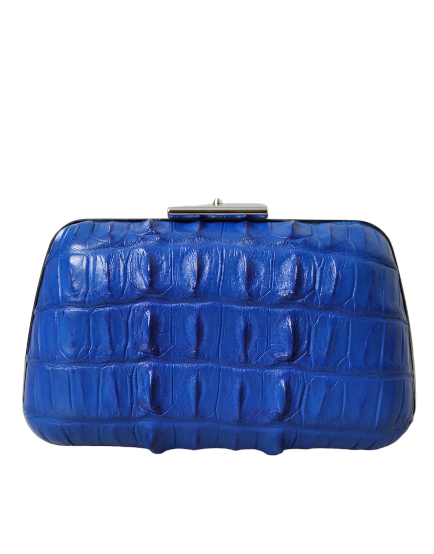 Elektrische blauwe krokodillenleren clutch