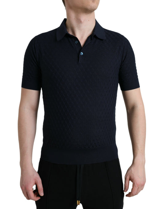 Donkerblauw poloshirt met korte mouwen en kraag