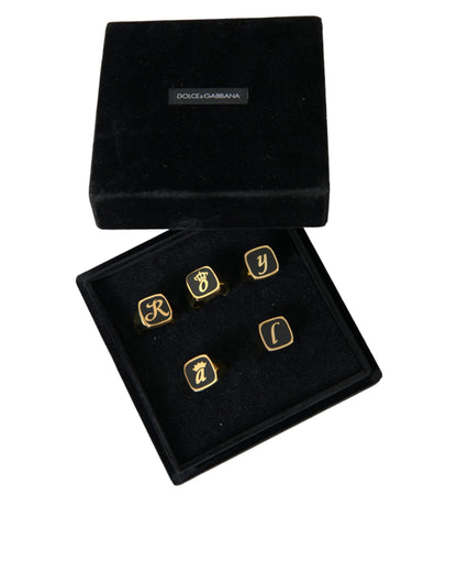 Goud messing ROYAL emaille set van 5 ringen