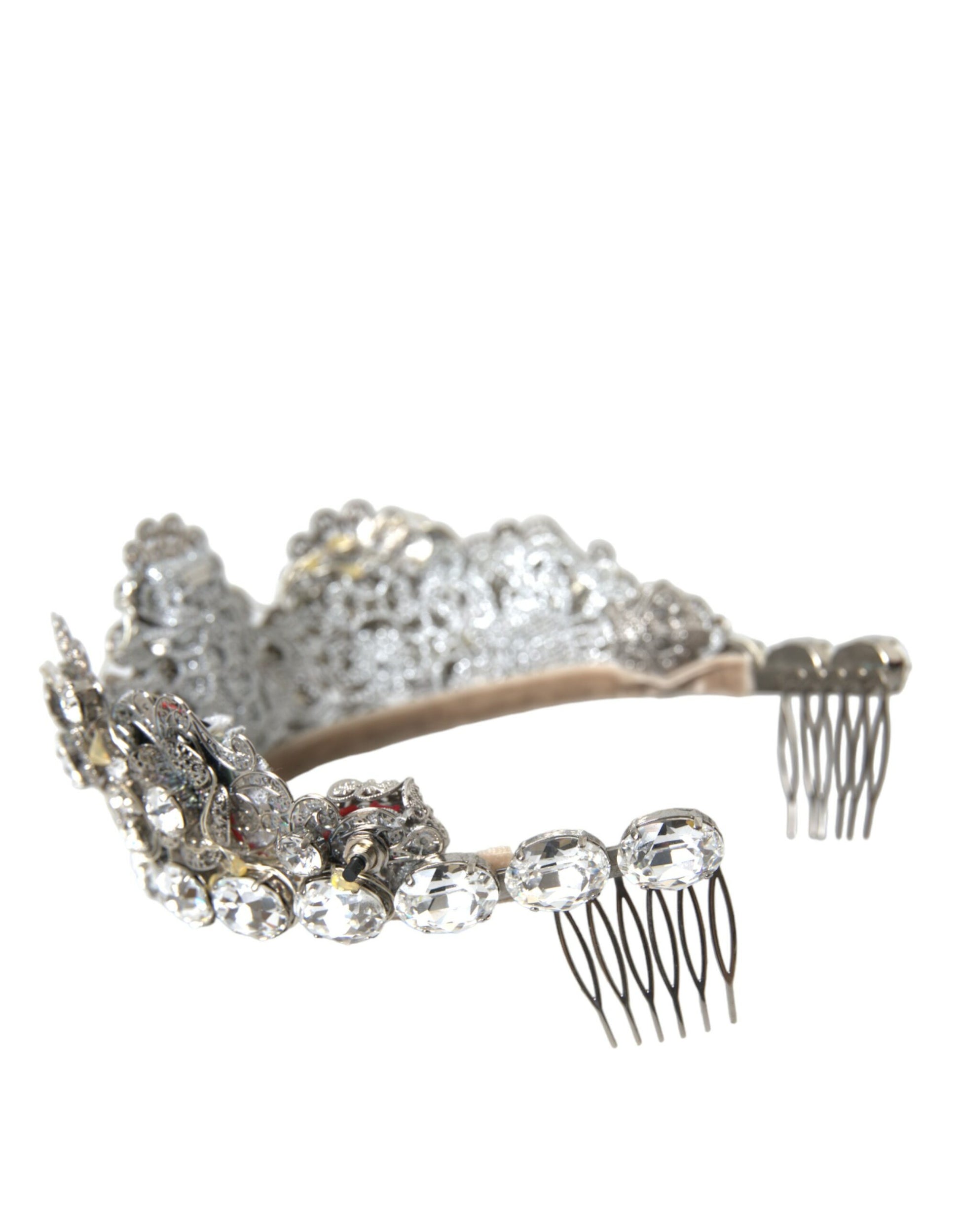 Silver Brass STRASS Crystal Crown Tiara LED Diadem