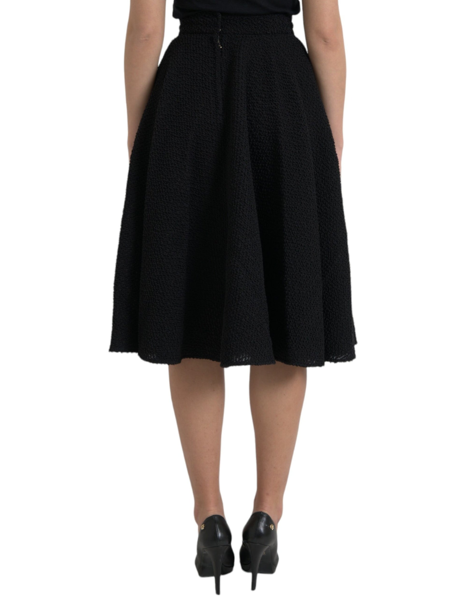 Black High Waist A-line Knee Length Skirt