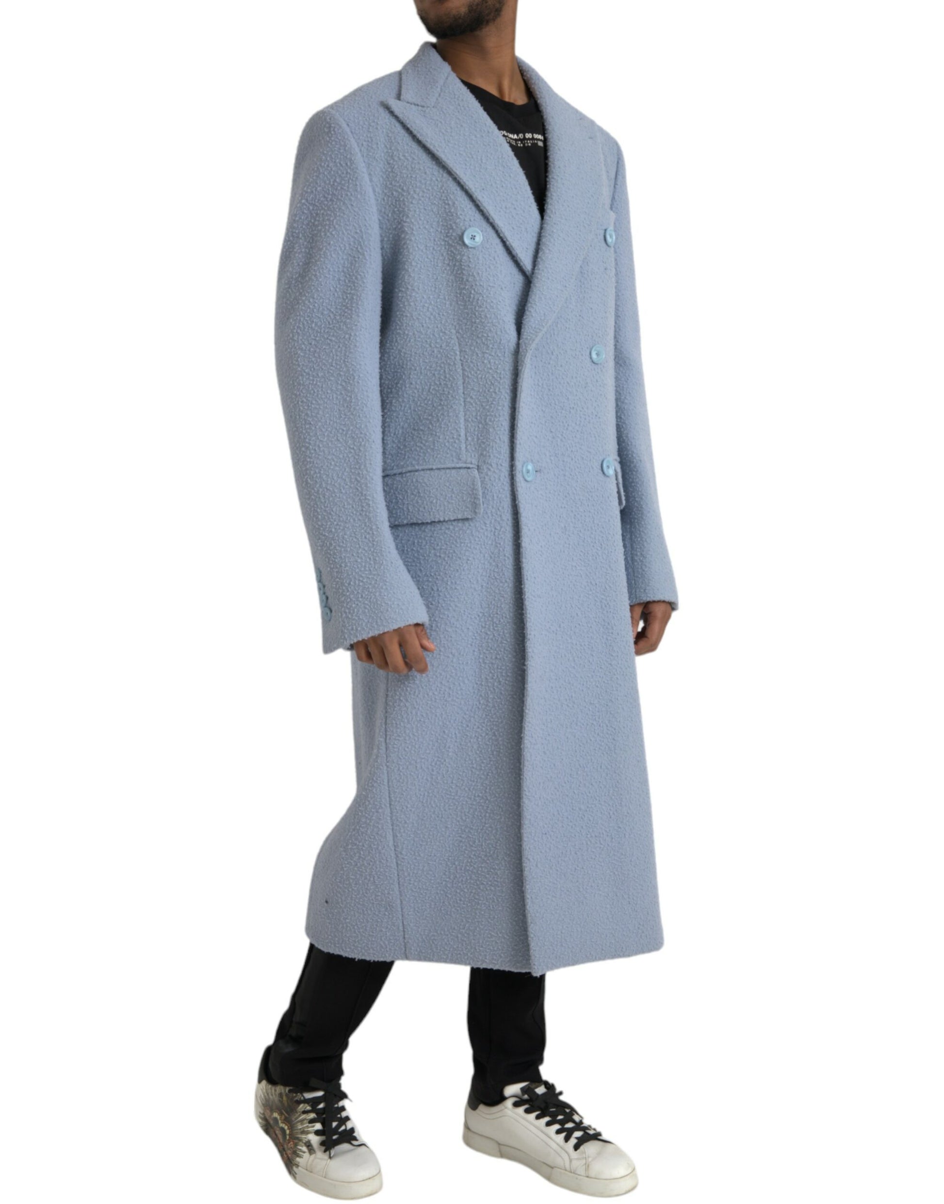 Blue Double Breasted Long Trench Coat Jacket