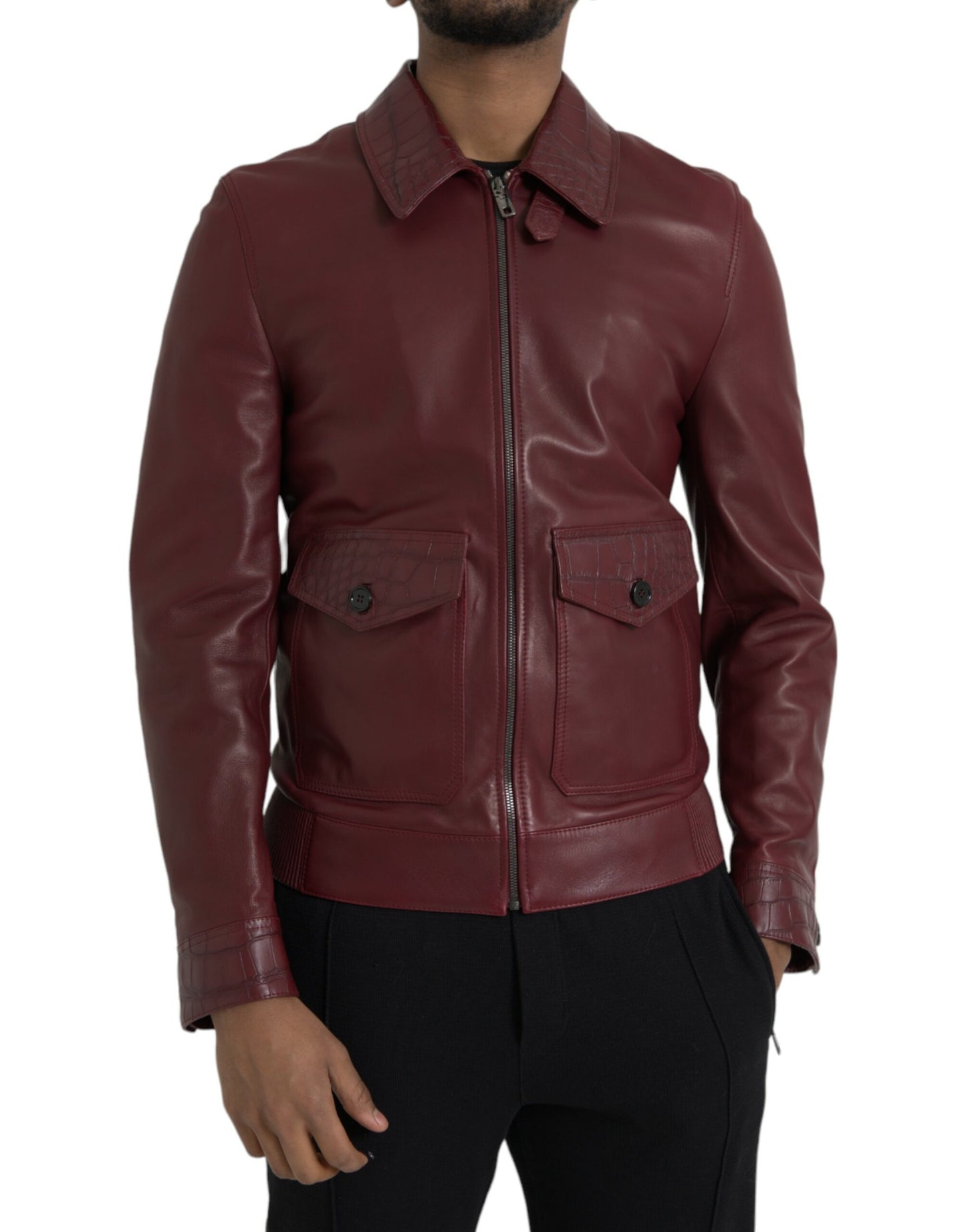 Maroon Exotic leren rits bikerjasjack