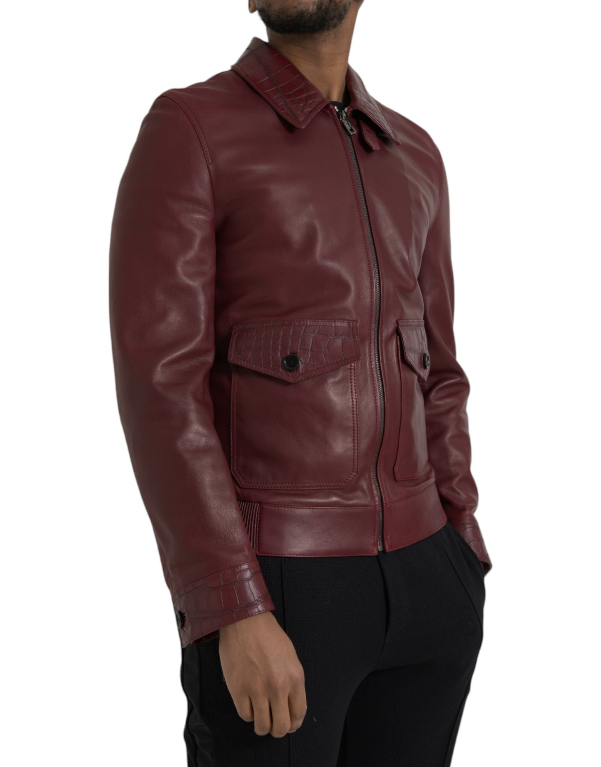 Maroon Exotic leren rits bikerjasjack