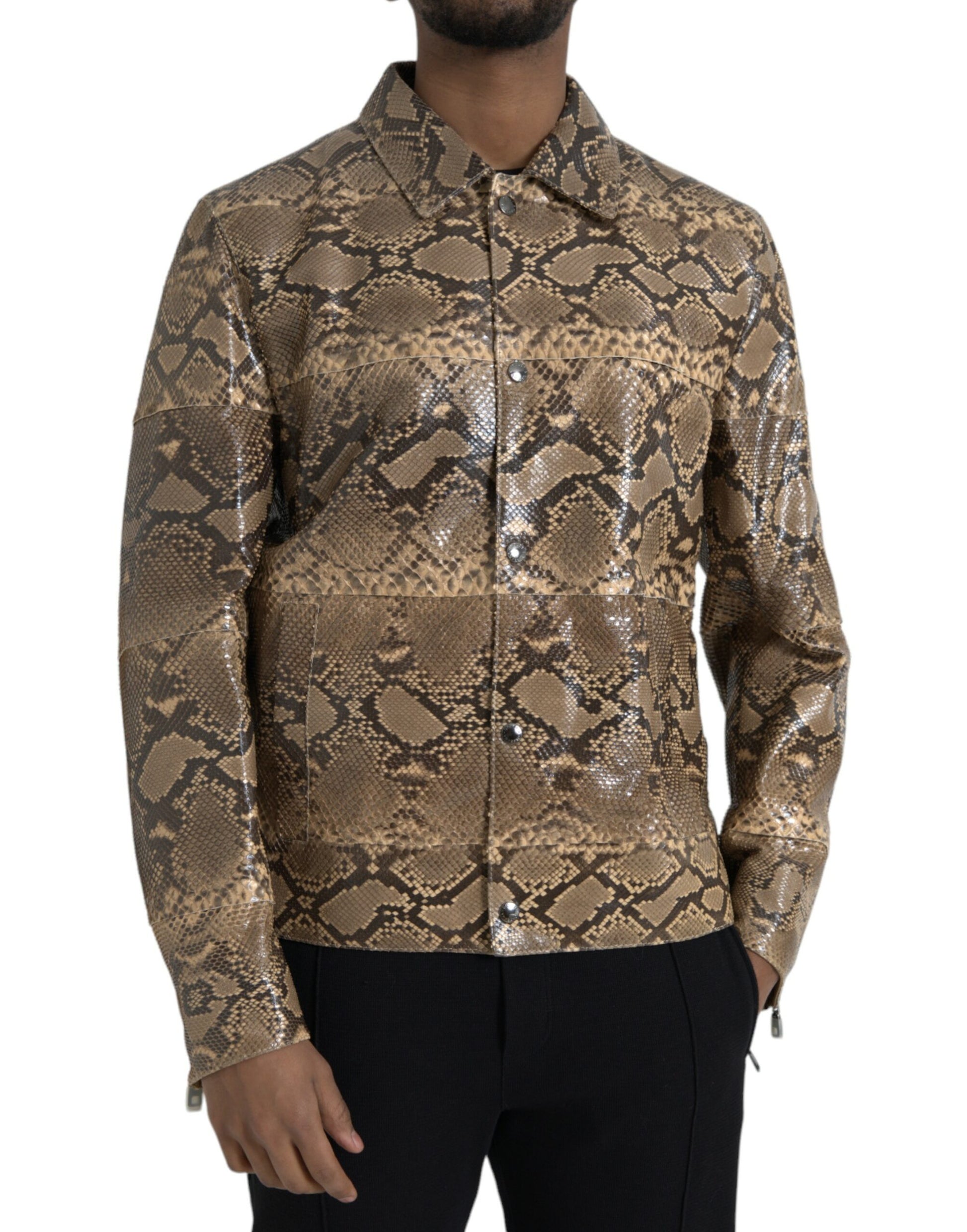 Beige Exotisch Leren Biker Blousonjack