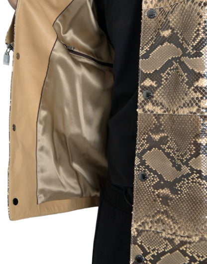 Beige Exotisch Leren Biker Blousonjack