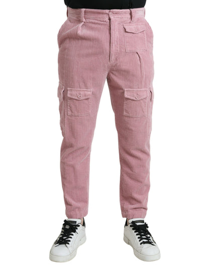 Roze Corduroy Katoen Stretch Skinny Cargo Jeans