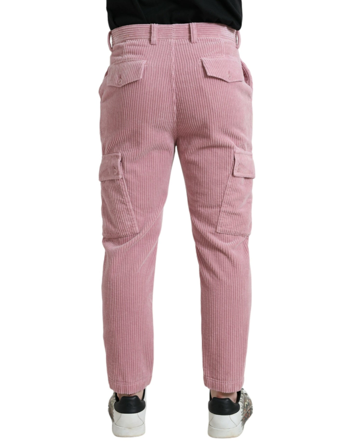 Roze Corduroy Katoen Stretch Skinny Cargo Jeans