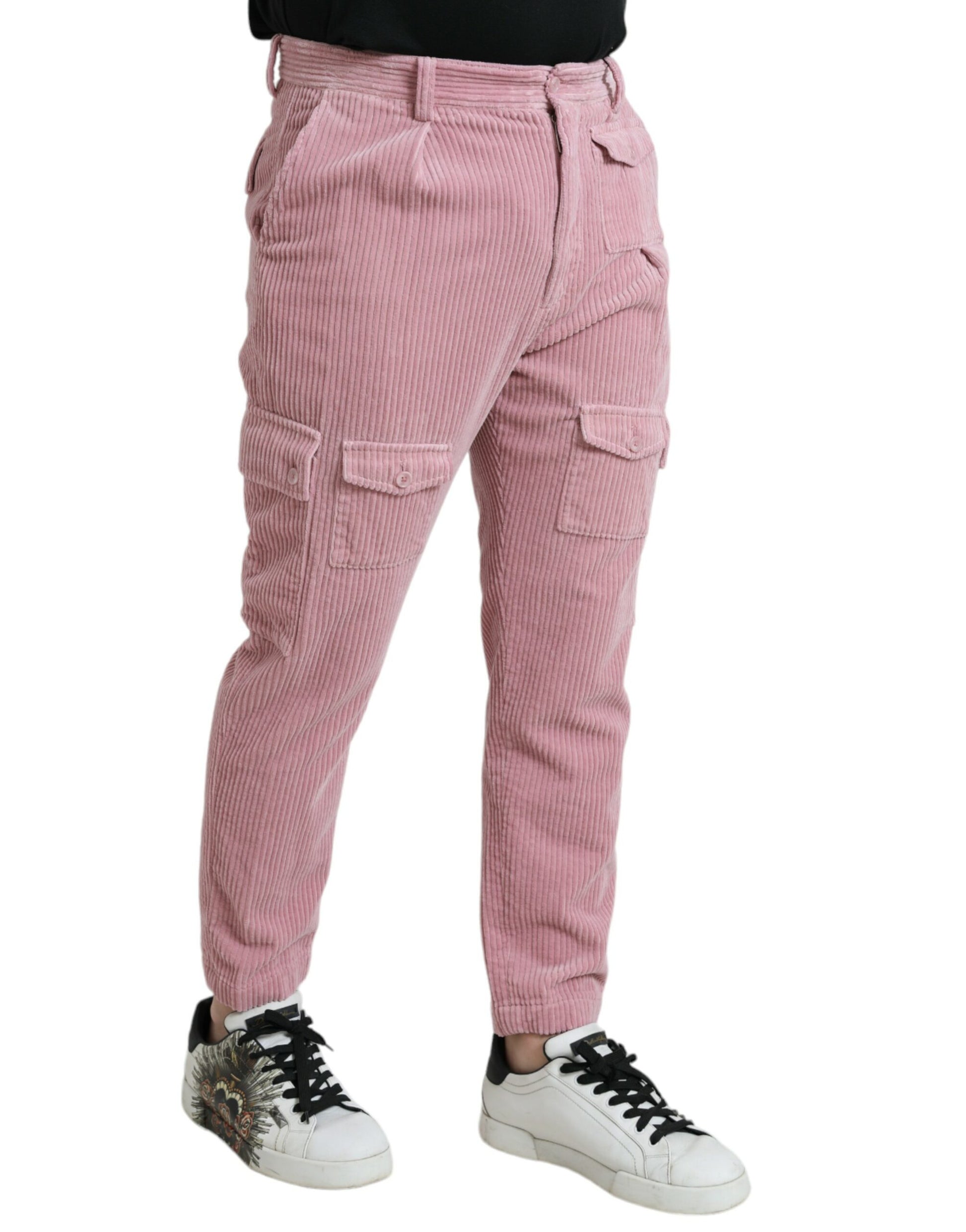 Roze Corduroy Katoen Stretch Skinny Cargo Jeans